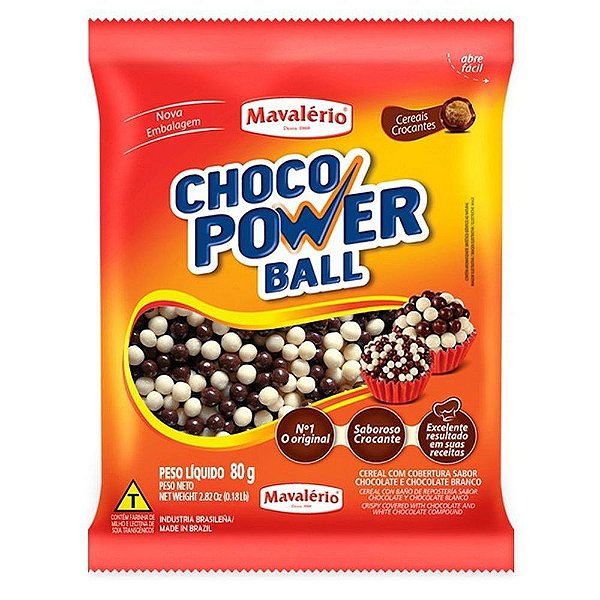 Cereal Chocolate Power Ball Mini ao  Leite e Branco 80g - Mavalério