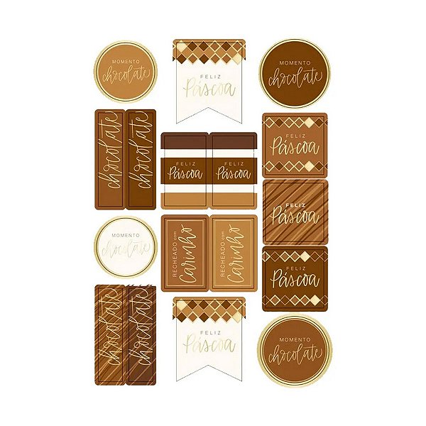 Cartela com Adesivos de Páscoa de Páscoa Tons de Chocolate - 19X28cm |34 Unidades