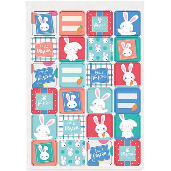 Cartela Adesivos de Páscoa Os Coelhinhos 48un - Cromus
