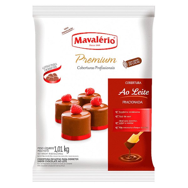 Cobertura Fracionada Mavalério Premium - Chocolate ao Leite - Gotas 1,01kg