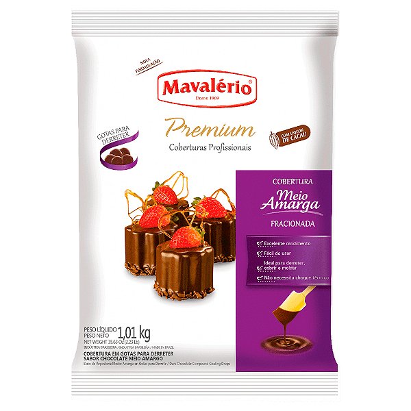 Cobertura Fracionada Mavalério Premium - Chocolate Meio Amargo - Gotas 1,01kg