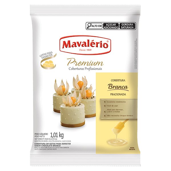 Cobertura Fracionada Mavalério Premium - Chocolate Branco - Gotas 1,01Kg