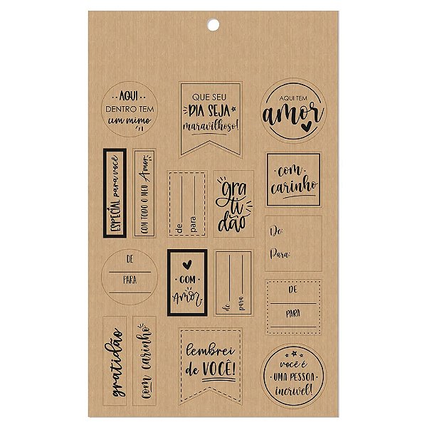 Cartela com Adesivos Kraft Mensagens 34un