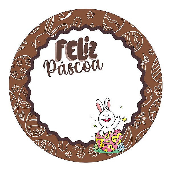 Etiqueta Adesiva Páscoa Coelho Feliz Marrom 60Un - Hiper Embalagens