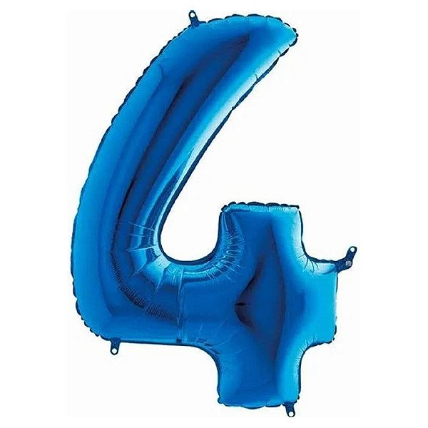 Balão Metalizado 16P Azul Número 4 - Br Festas