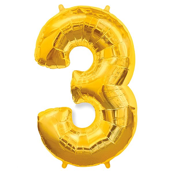 Balão Metalizado Dourado 40/45P Número 3 - Br Festas