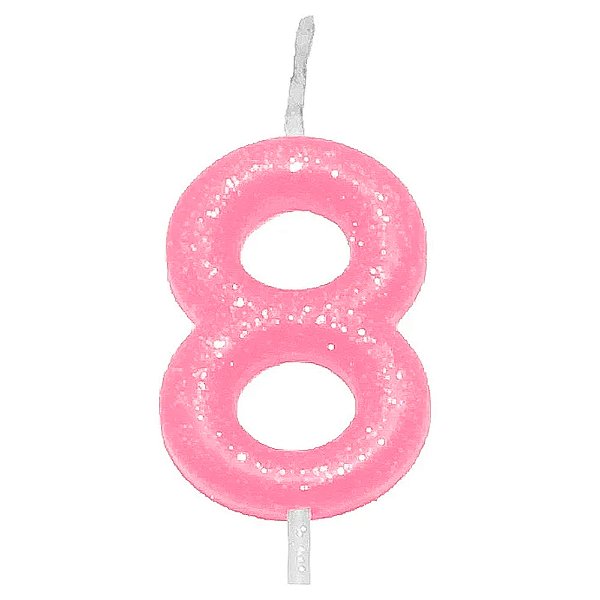 Vela Candy Rosa Número 8 - Silver Plastic