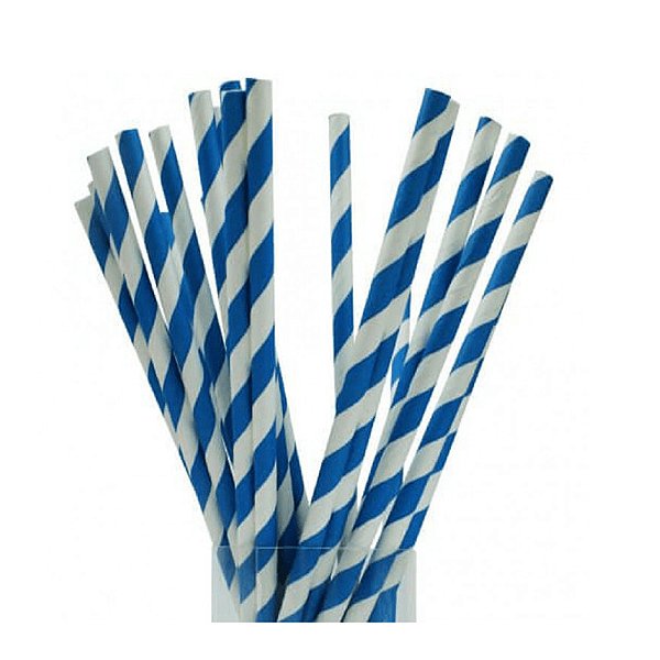 Canudo de Papel Listrado Azul 12un - Silver Plastic