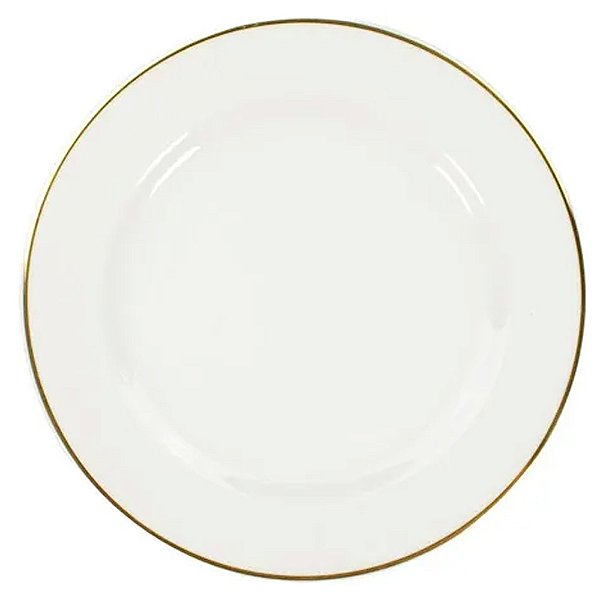 Prato Refeição Branco com Dourado 26cm 6un