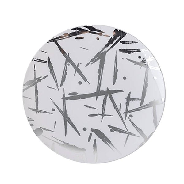 Prato Sobremesa Branco com Prata 19cm  6un - Silver Plastic