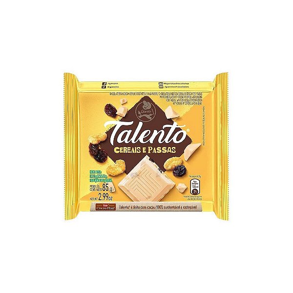Talento Cereais e Passas 85g - Garoto