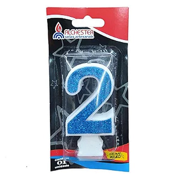 Vela Glitter Azul Número 2 - Alchester