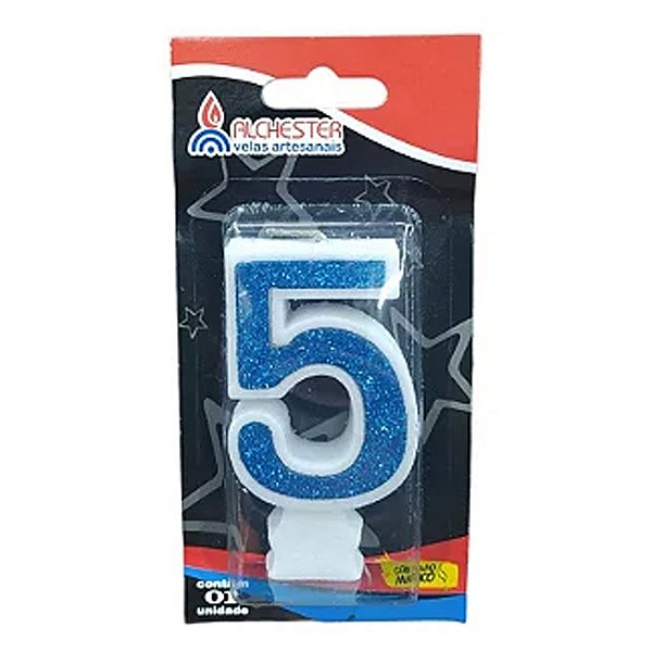 Vela Glitter Azul Número 5 - Alchester