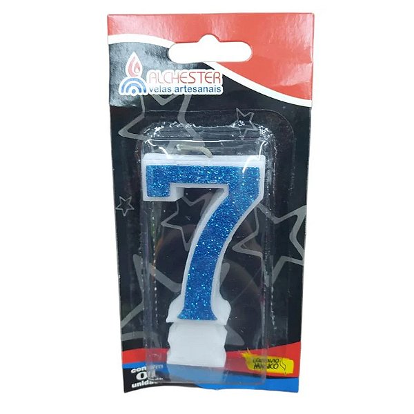 Vela Glitter Azul Número 7 - Alchester