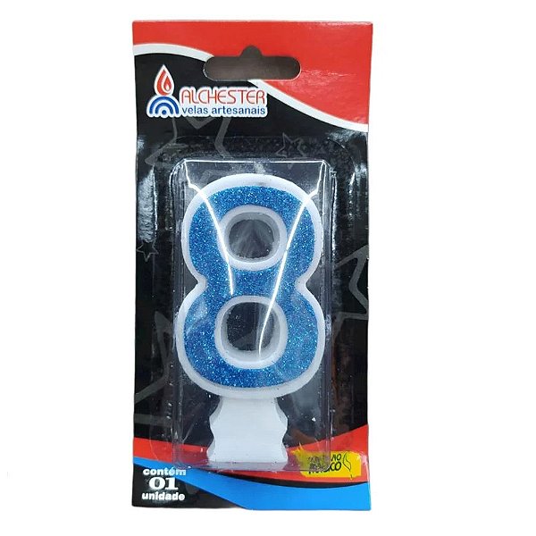 Vela Glitter Azul Número 8 - Alchester