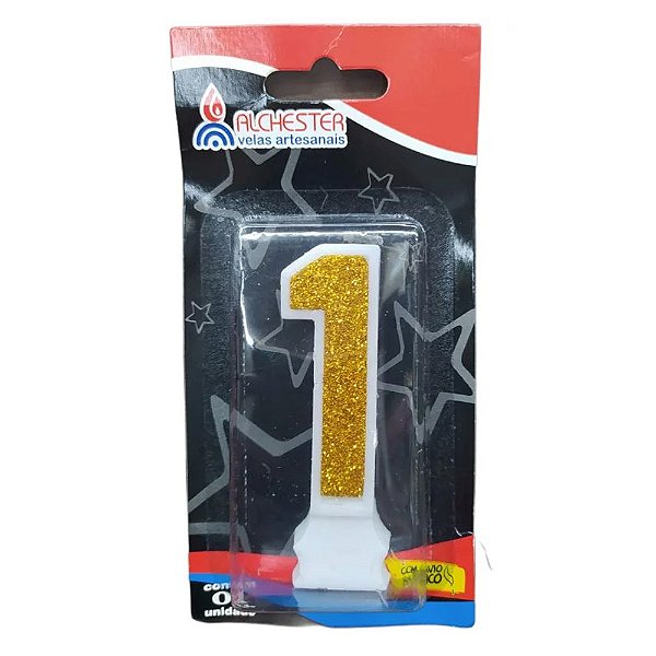 Vela Glitter Ouro Número 1 - Alchester