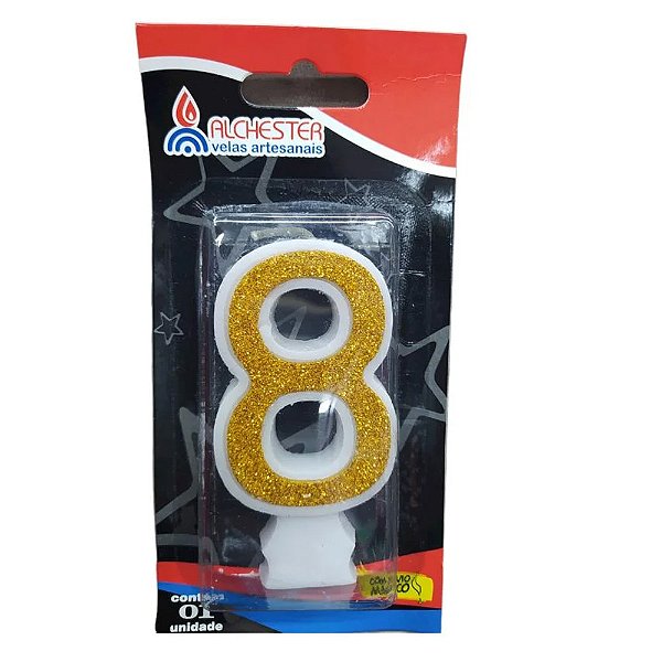 Vela Glitter Ouro Número 8 - Alchester
