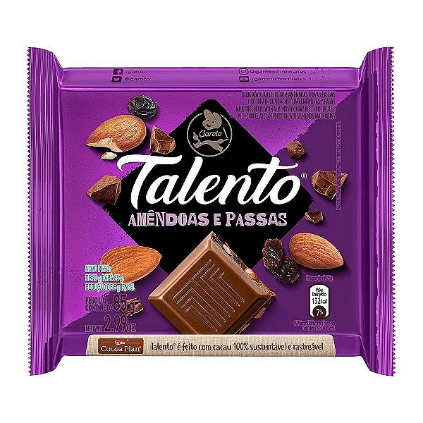 Talento 85G Amêndoas/Passas