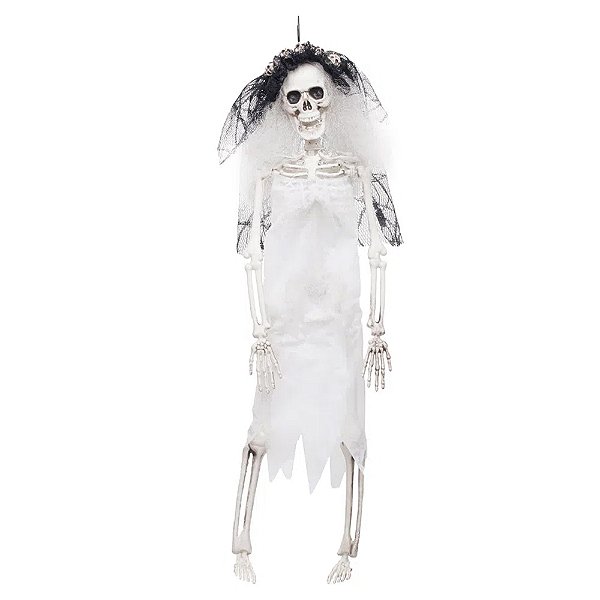 Boneco Noiva Esqueleto Branco e Preto 9X5X40 - Halloween