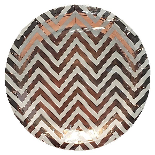 Prato Papel Chevron Bronze | 10 Unidades