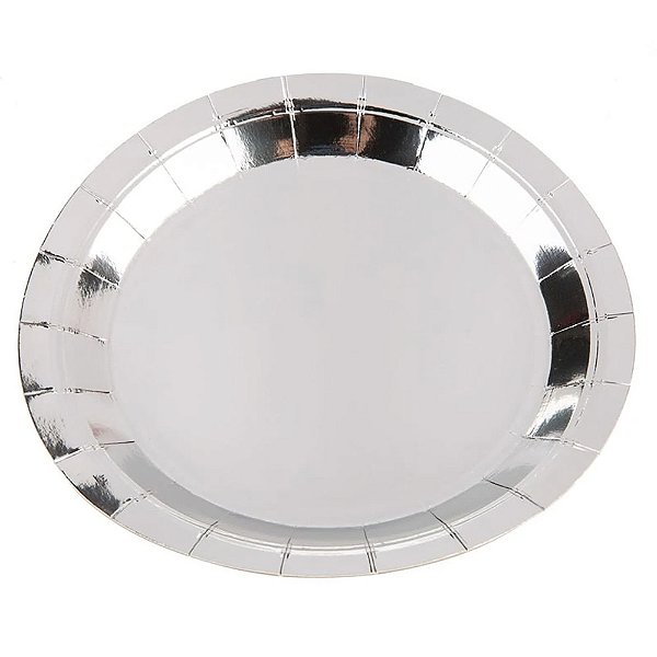 Prato Papel  Prata  10un - Silver Plastic