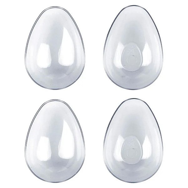 Caixa de Páscoa Casca de Ovo em Acrílico Liso M 250gr com Colher - Kit 4 Ovos (8 Metades)