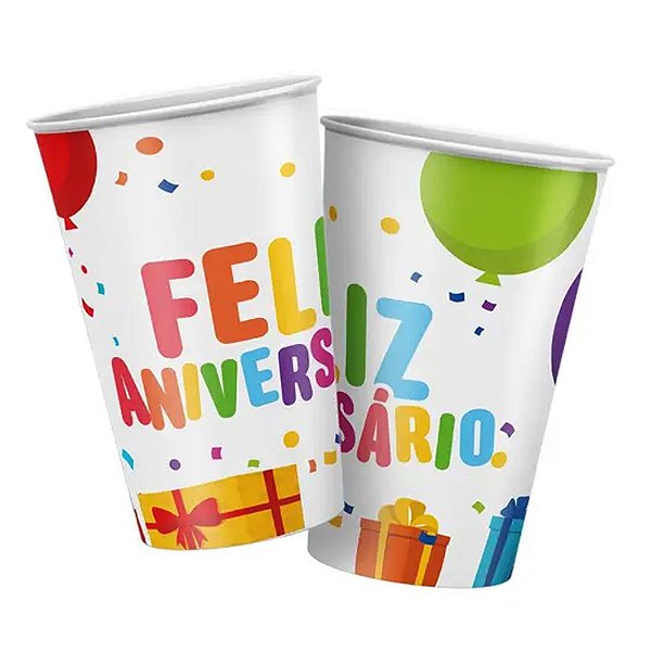Copo Papel Feliz Aniversário 180Ml - Regina
