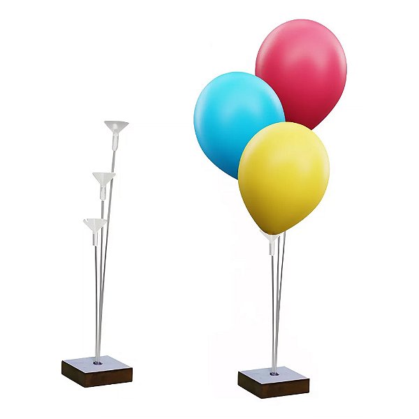 Suporte Mini para Balão em MDF Branco com 3 Haste - Grintoy