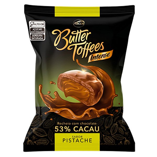 Bala Butter Toffees 53% Cacau sabor Pistache 90g - Arcor