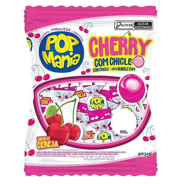 Pirulito Pop Mania Cherry 500G - Riclan