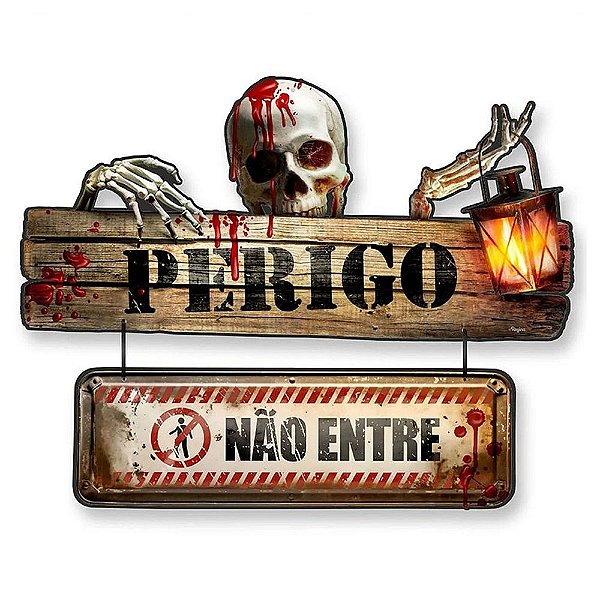 Halloween de Pendurar Perigo Não Entre 60x48cm - Regina