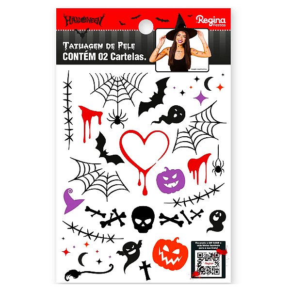 Tatuagem para Pele Halloween - 2 Cartelas - Regina