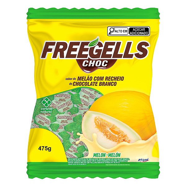 Bala Freegells Melão e Chocolate Branco 475g - Riclan
