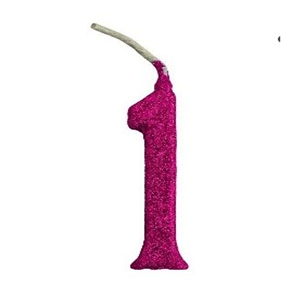 Vela Pequena Glitter Pink Número 1 - Regina
