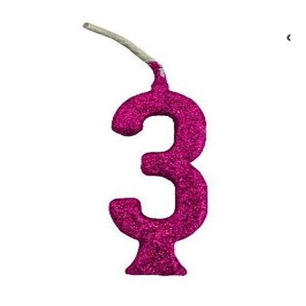 Vela Glitter Pink Número 3 - Regina