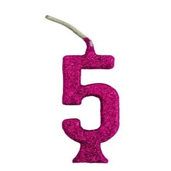 Vela Pequena Glitter Pink Número 5 - Regina