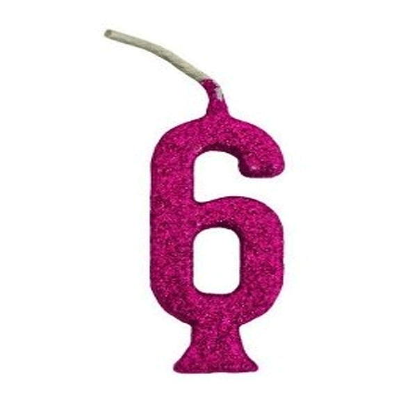 Vela Pequena Glitter Pink Número 6 - Regina