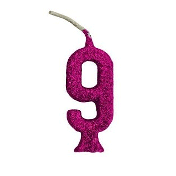 Vela Pequena Glitter Pink Número 9 - Regina