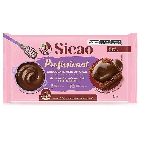 Chocolate em Barra Profissional Meio Amargo 2,1kg - Sicao