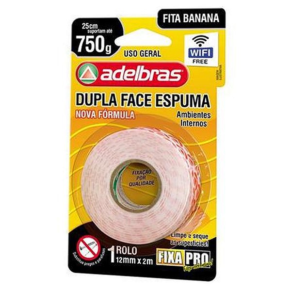 Dupla Face Espuma Fita Banana 12mmx2m - Adelbras