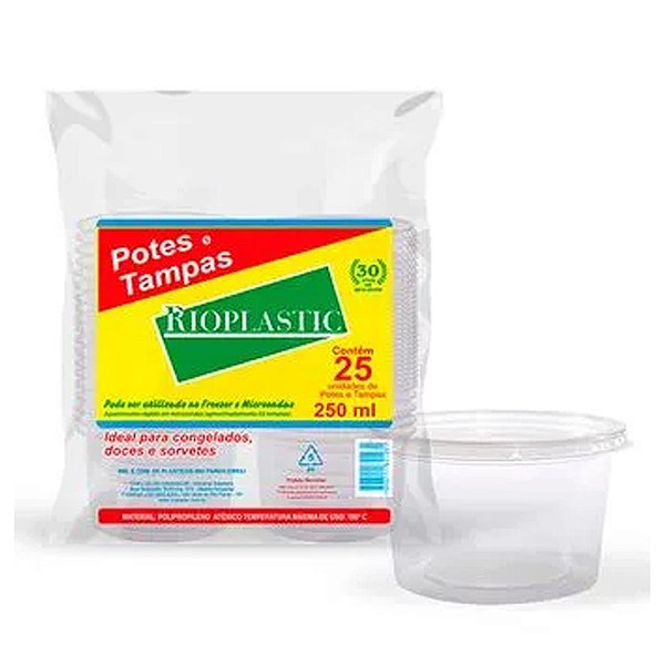 Pote com Tampa 250ml 25un - Rioplastic