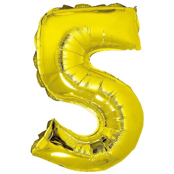 Balão Metalizado 34" Dourado Número 5 - Silver Plastic