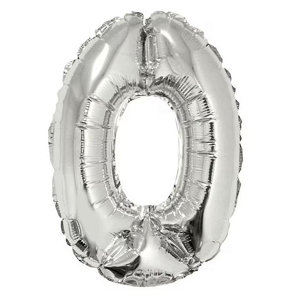 Balão Metalizado 34" Prata Número 0 - Silver Plastic