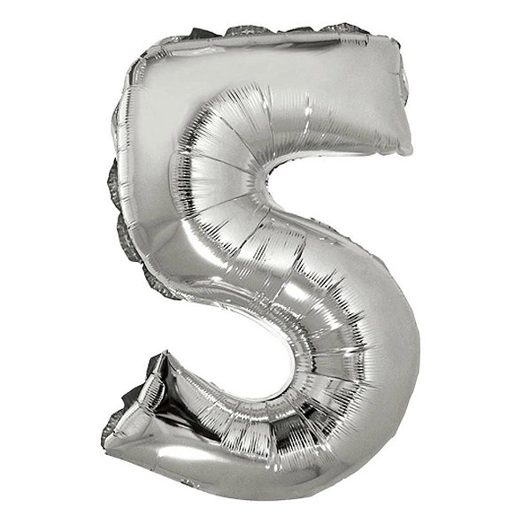 Balão Metalizado 34" Prata Número 5 - Silver Plastic
