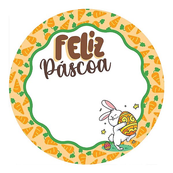 Etiqueta Adesiva de Páscoa Coelho Feliz Cenoura 60Un - Hiper Embalagens