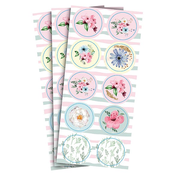 Adesivo Decorativo Redondo Floral 30un - Regina
