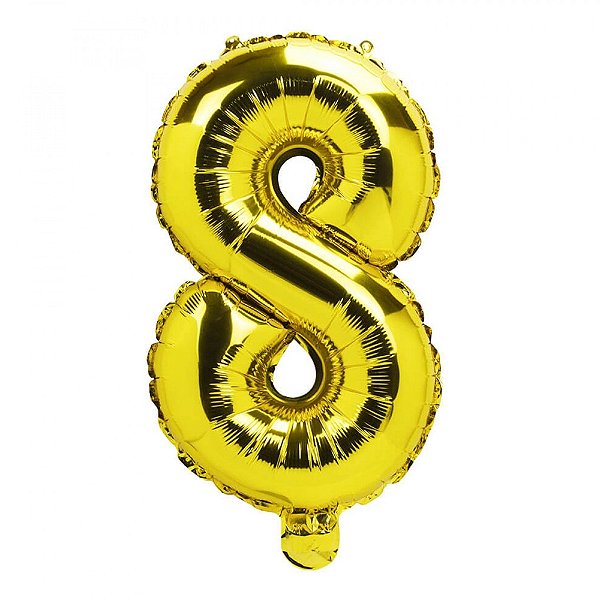 Balão Metalizado Pequeno Dourado Número 8 - Regina