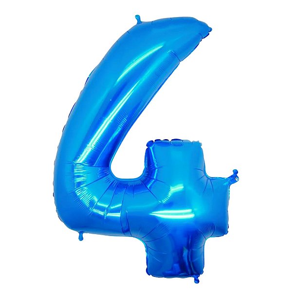 Balão Metalizado Azul 16P Número 4 - Silver Plastic
