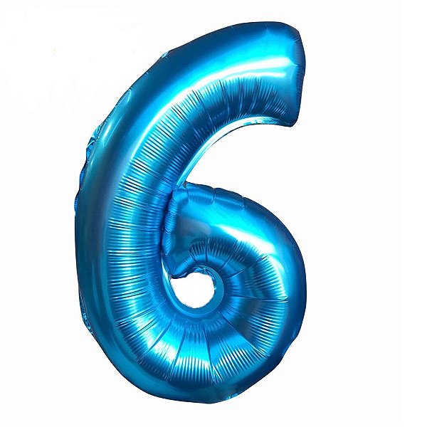 Balão Metalizado Azul 16P Número 6 - Silver Plastic