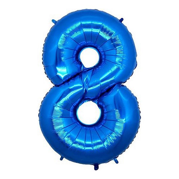 Balão Metalizado Azul 16P Número 8 - Silver Plastic